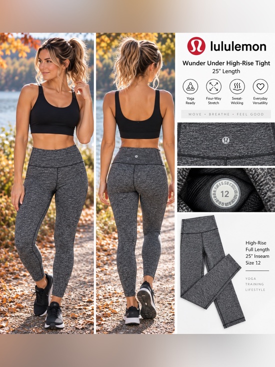lululemon athletica Pants - Lululemon Wunder Under High-Rise 25” Leggings Heathered Charcoal Grey/Black 12